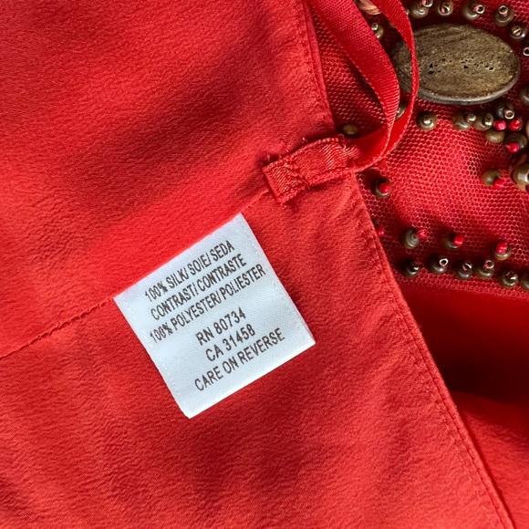 BCBGMaxAzria Red Orange Halter Neck Silk Top Shirt Size L Large - Picture 9 of 14